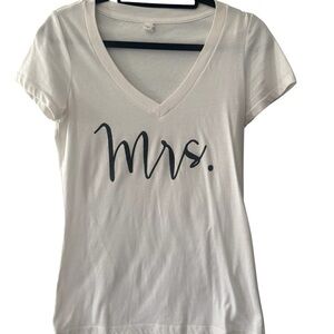 Elegant White 'Mrs.' V-Neck Tee
